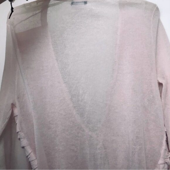 J.Crew Ruffle Cotton Cardigan Sweater Top Lightweight Knit Preppy V Semi Sheer M - Picture 10 of 16